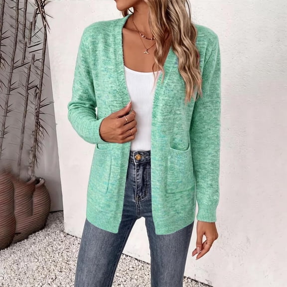 Umfun V-Neck Open Front Long Sleeve Cardigan Sweaters for Women Casual Work - Regular Fit Sweater with Pockets for Daily Wear