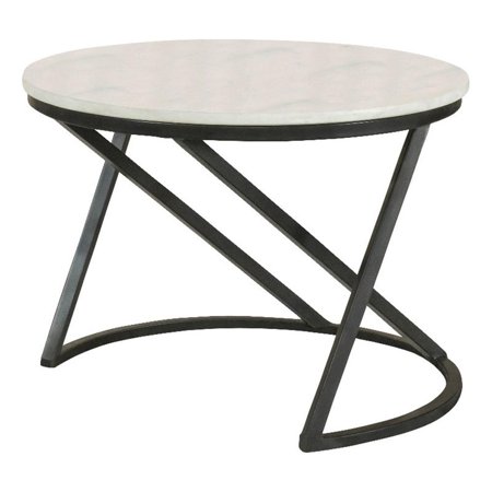 Pemberly Row 23.5 Round Contemporary Metal Accent Table in Black/White