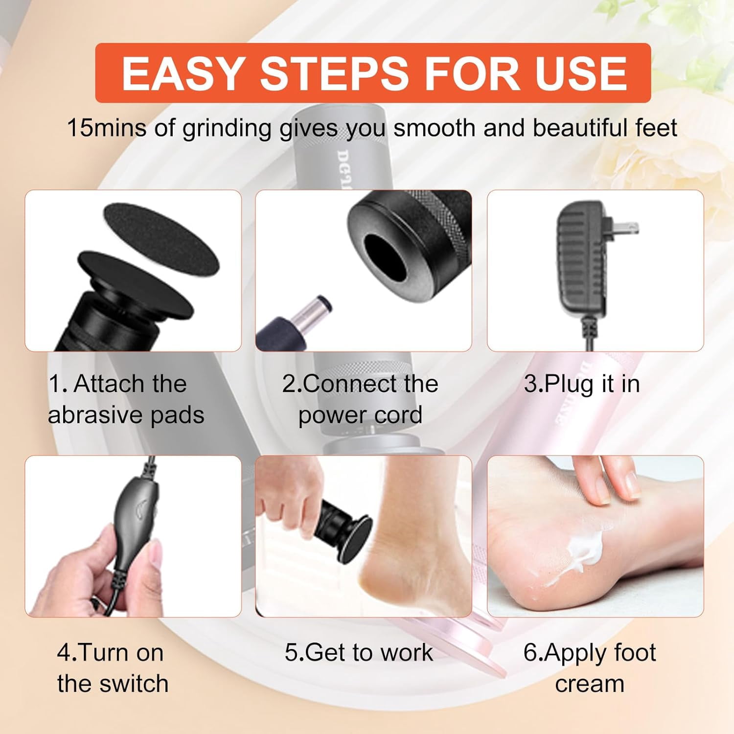 Aorsher 36W Professional Electric Foot Callus Remover with 60 Sandpaper Pads, Foot Grinder Machine with 1200RPM for Home Pedicure Care, Black
