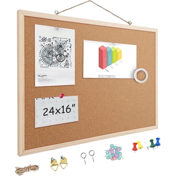 Toocust 24" x 16" Bulletin Board, Frame Cork Board, Memo Board, Notice Board for Wall, Pin Board for Wall, Decorative Cork Board for Wall with Fixing Kits