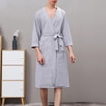 thumbnail image 2 of HBFAGFB Mens Bathrobe Lace up Long Sleeves Mid Length Robe Casual Homewear with Pockets Grey Size L, 2 of 4