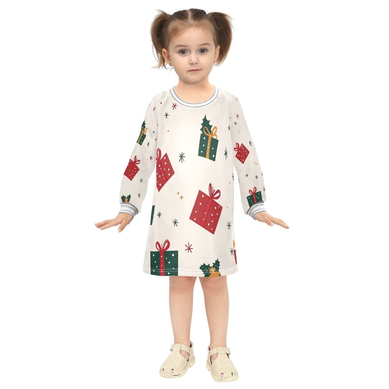 Christmas Themed Gifts Girls'long-sleeved dress Thickened A-dress Warm Dress Basic Shirt Party Dresses