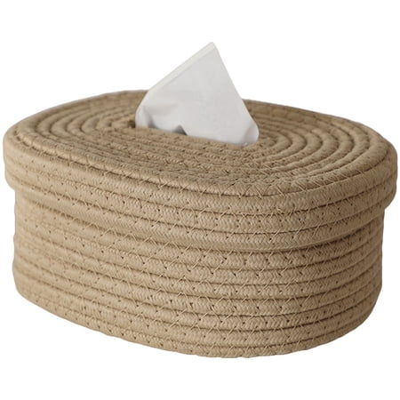 HAKIDZEL 1Set Cotton Rope Tissue Box Holder Oval Shape Khaki Color for Home Decor Living Room Bedroom Office
