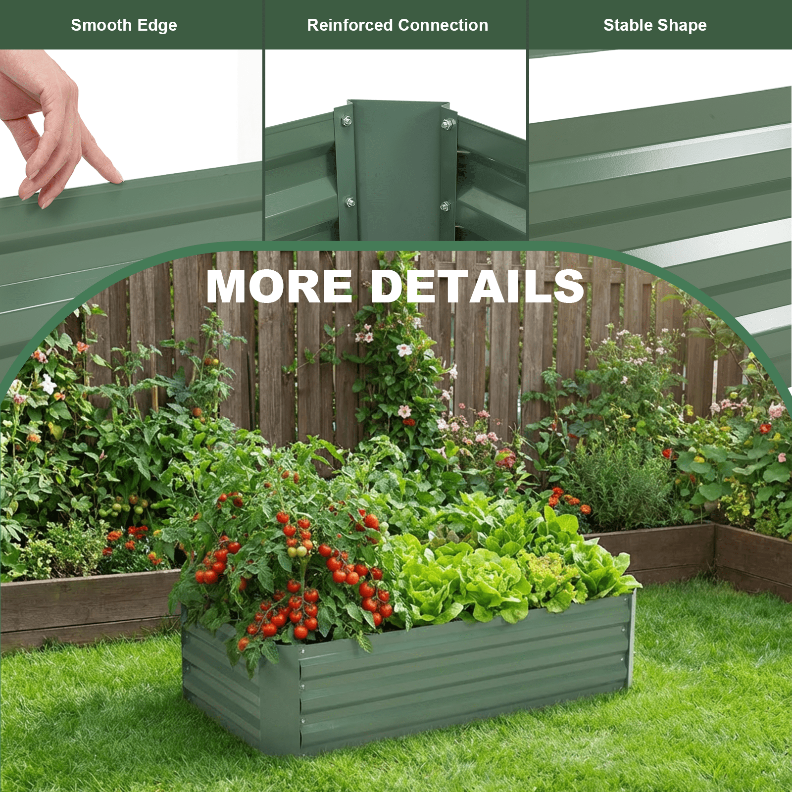 BPS 4x2x1 ft Galvanized Metal Raised Garden Bed Green Planter Box for Vegetables Flowers