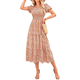 thumbnail image 2 of Vestidos Largos de Verano para Mujer 2025, Informales, con Escote en V, Corta Abullonada, Fruncidos, Fluidos, para Playa, Bohemios, Largos, Florales, Naranja, Talla L, 2 of 9