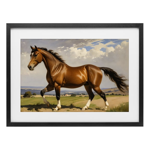 Stupell Industries Trotting Horse in Field Black Framed Print Under Glass, design by Creative Studio