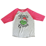 Kids Christmas Raglan 3/4 Sleeves “Little Grinch” Toddler & Youth Baseball Tee Toddler 3T, Pink