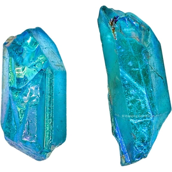 Aqua Aura Quartz Raw Pencil Points Crystals (2 Pieces)