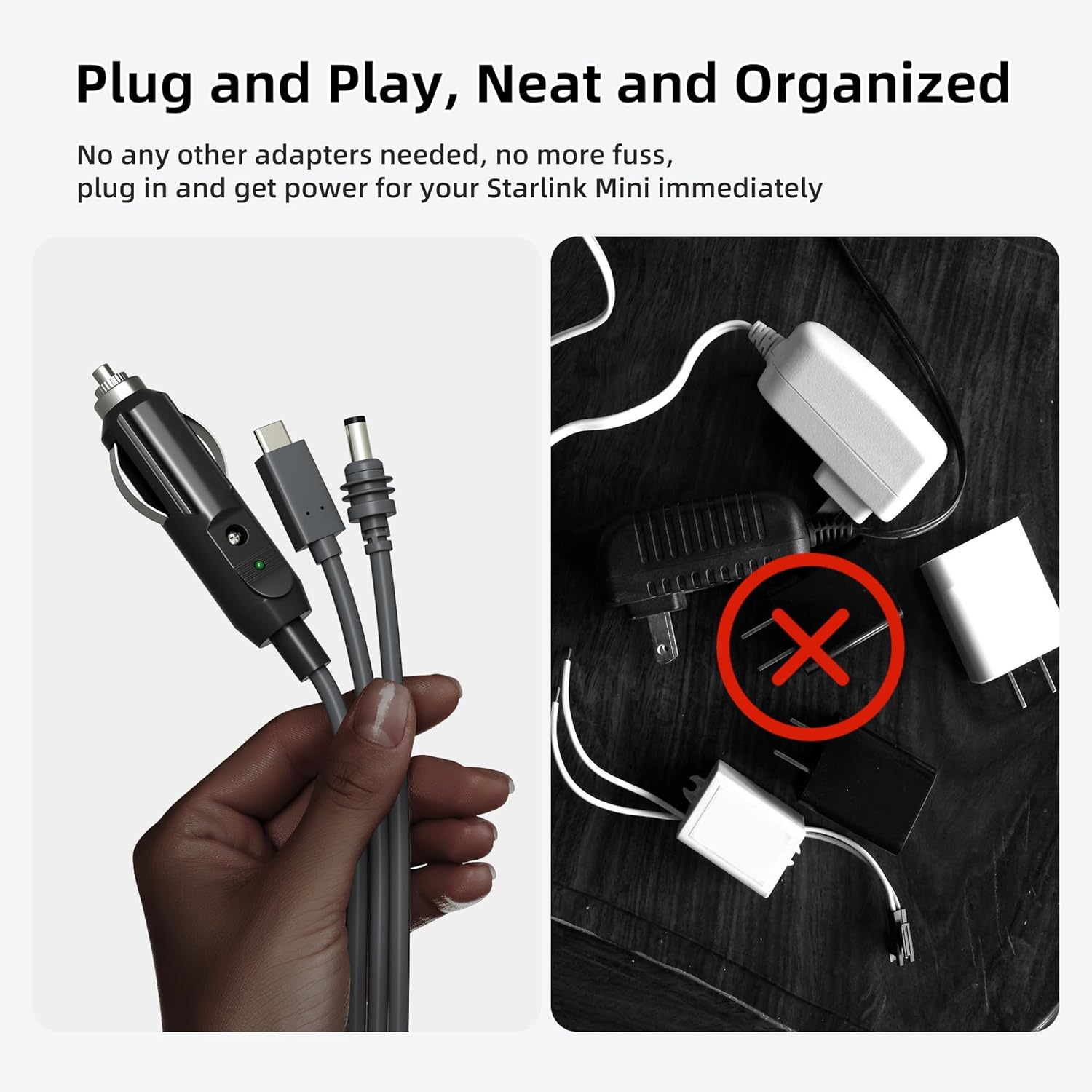 Starlink Mini Cable 3 in 1 33FT/10M, 100W+ USB C/12V-24V Car Charger/DC to DC Replacement Starlink Mini Power Cable Waterproof 10M
