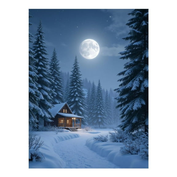 Diamond Art Kits for Adults, Winter Cabin Under Full Moon 5D Diamond Painting Kits for Adults Beginners, DIY Full Drill Diamond Painting, Gem Art and Crafts 12x16