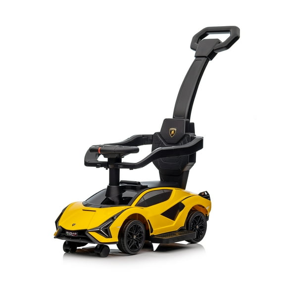 VOLTZ TOYS Officially Licensed Lamborghini SIAN 3-in-1 Push Car for Kids, Foot-to-Floor Ride-On Sliding Walker Toy for Toddlers, Manual Pedal Car with Under-Seat Storage, Music & LED Lights, Yellow
