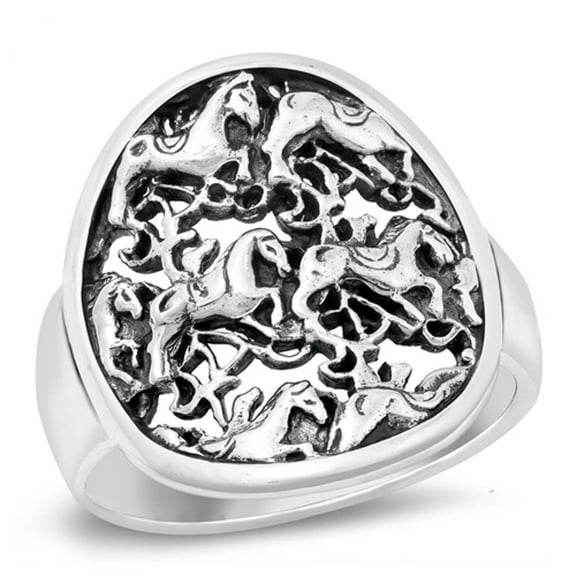 Beautiful Horses Ring .925 Husbandry Sterling Silver Band Jewelry Female Male Unisex Size 7
