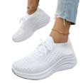 thumbnail image 5 of Flying Knit Mesh Breathable Womens Sneakers, Lace Up Cushion Soft Sole Shoes, Casual Daily Walking Athletic Footwear White 42, 5 of 5