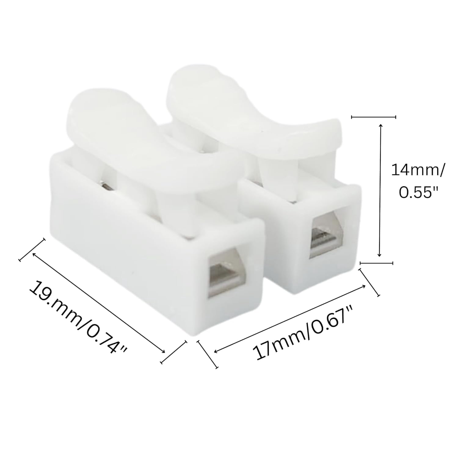 CH2 Cable Connectors 2 Pins Electrical Push Type Shock Resistant Wire Connector Quick Splice Lock Wire Terminal 220V 10A, Wire Connector, Electrical Clamp Connectors, (Pack of 25)