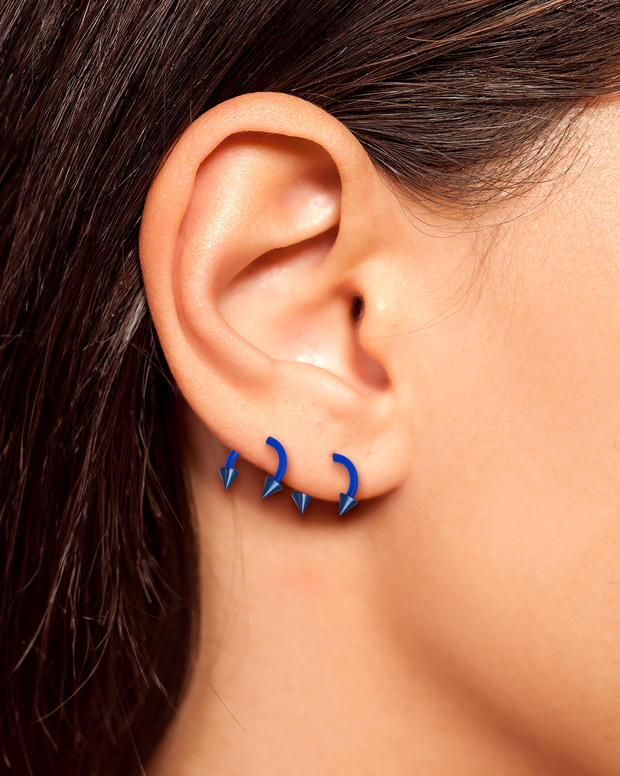 Body Jewelry Women's Basics, Stainless Steel,14-Gauge Circular Barbells in Blue with Anodized Cones