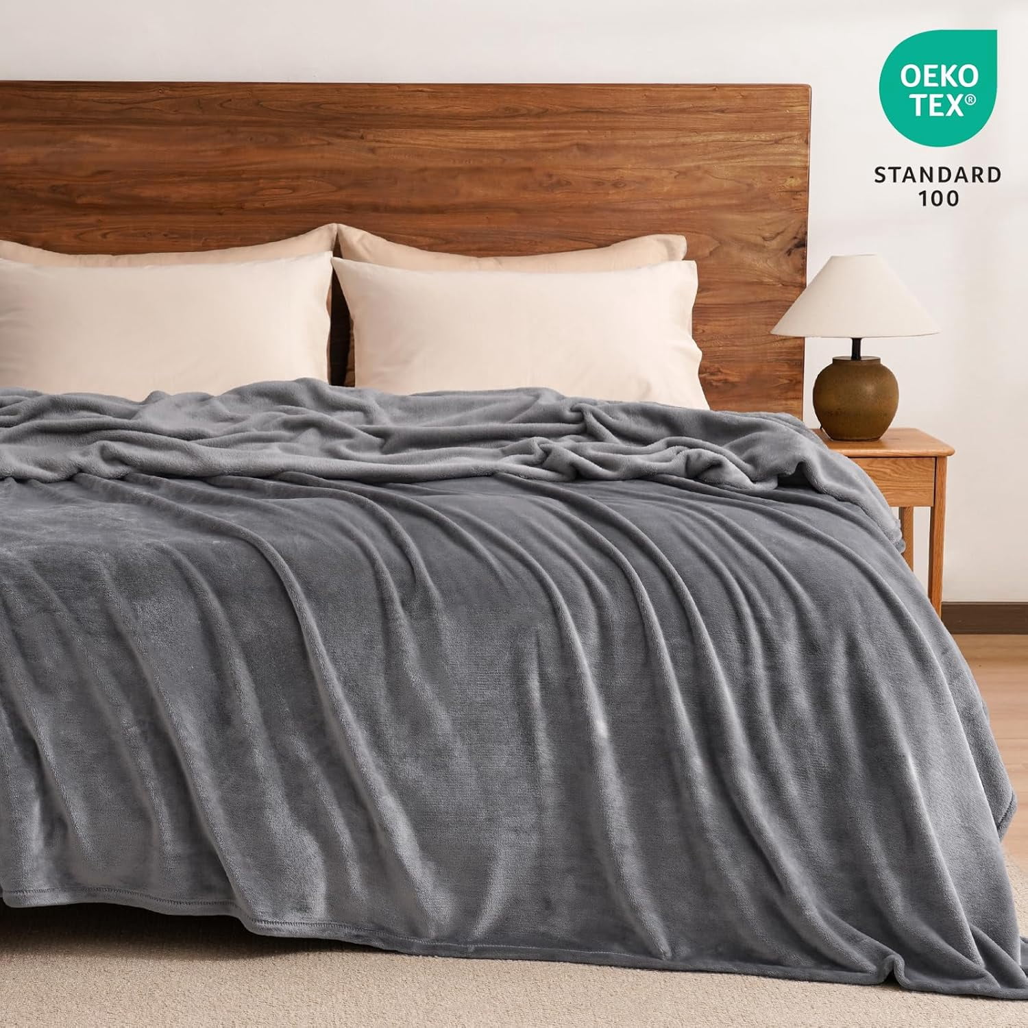 PHF Fleece Queen Blanket, Fuzzy Soft Lightweight Blankets for Bed, Sofa, Suitable for All Season, Grey, 90x90 inches
