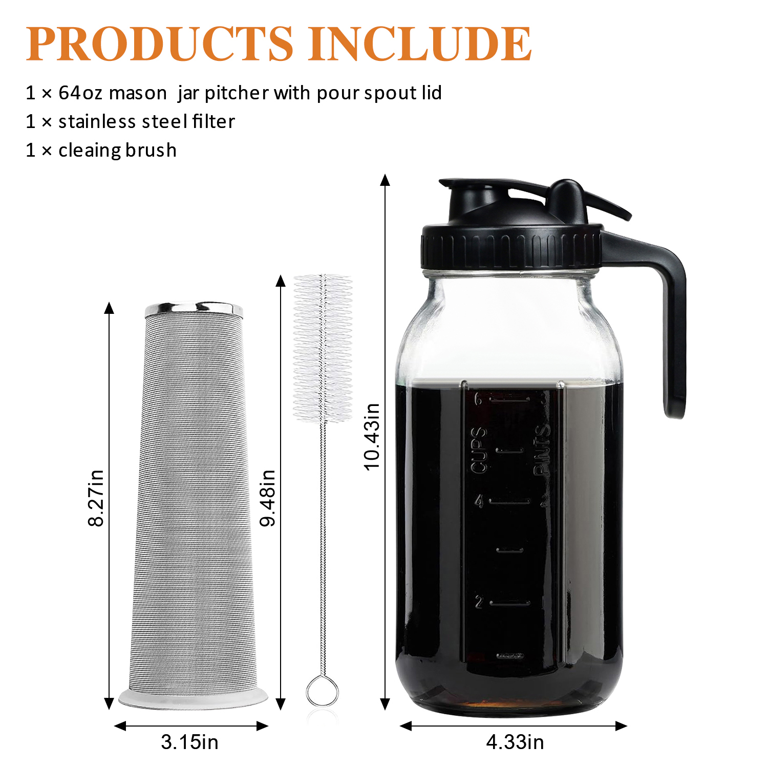 Carafe Cold Brew 2 L Jenmayt – Pour Café Et Thé Infusés à Froid – Filtre Inox, étanchéité Parfaite, Facile à Nettoyer