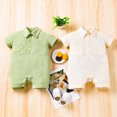thumbnail image 2 of MXIEZI Toddler Boys Girls Jumpsuit Summer Short-Sleeved with Pockets Bodysuits Newborn Baby Solid Colors One-Piece Romper for 0-3 Years old, 2 of 9
