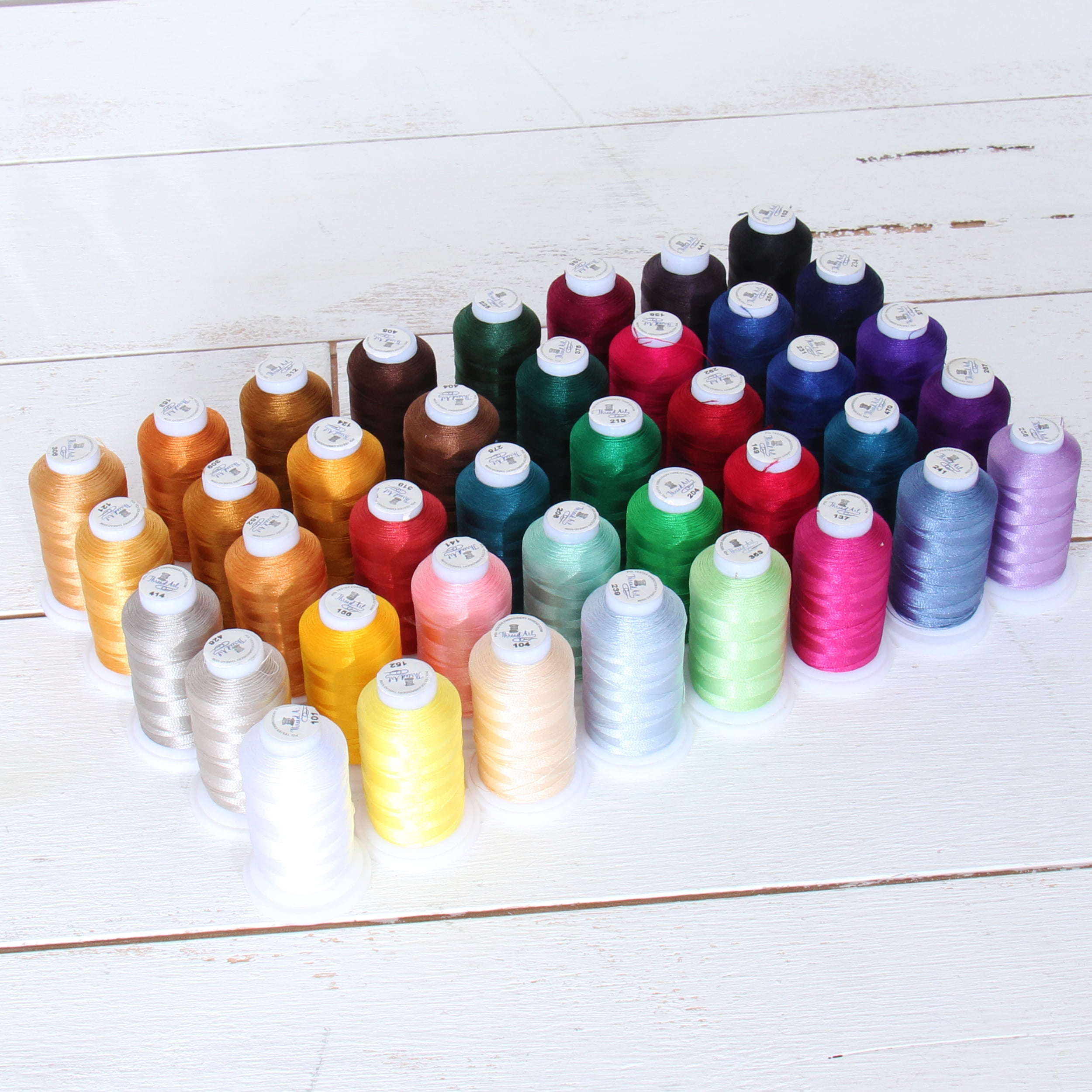Threadart 40 Spool Polyester Embroidery Machine Thread Set Vibrant Colors | 500M Spools 40wt | For Brother Babylock Janome Singer Pfaff Bernina Machines - Includes Black & White - 4 Sets Available