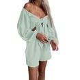 thumbnail image 3 of VISgogo Traje casual para mujer, blusas cortas de manga larga con hombros descubiertos de color sólido + pantalones cortos sueltos con volantes VISgogo  moda, 3 of 8
