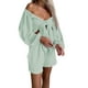 thumbnail image 3 of Sunloudy Traje casual para mujer, blusas cortas de manga larga con hombros descubiertos de color sólido + pantalones cortos sueltos con volantes Sunloudy  moda, 3 of 10