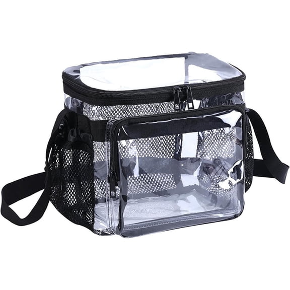 MODANU Stadium Approved Clear Lunch Bag - Heavy Duty Transparent Box with Handle for Work Correctional Officers Men & Women (Black)