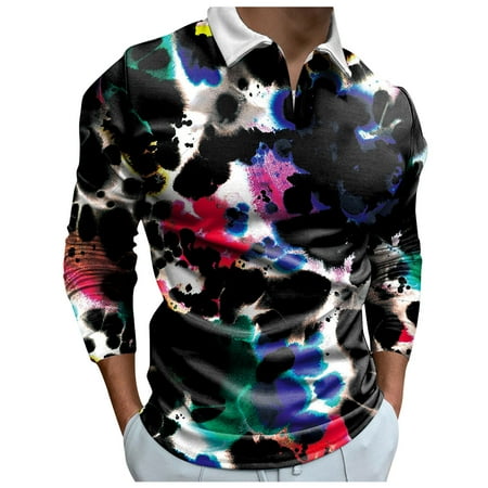 

Wiueurtly Men Casual Spring Summer Long Sleeve Turndown Neck Shirt Printed Tee Shirt Top Blouse Stretch Shirts Men Scrub