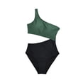 thumbnail image 3 of XIAONU Women's Color Block One Shoulder Swimwear Slim Fit Sleeveless Asymmetric One Piece Swimsuit Stretchy Modern Pool Swimsuits, 3 of 9