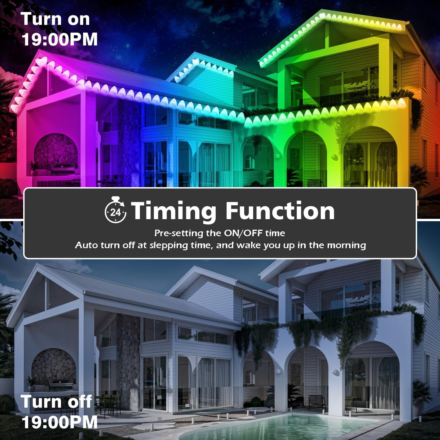 CHARKEE 100FT Permanent Outdoor Lights for House, RGB LED Eaves String Lights with 63 Scene Modes APP/Remote Control Under Eave Lighting Decor