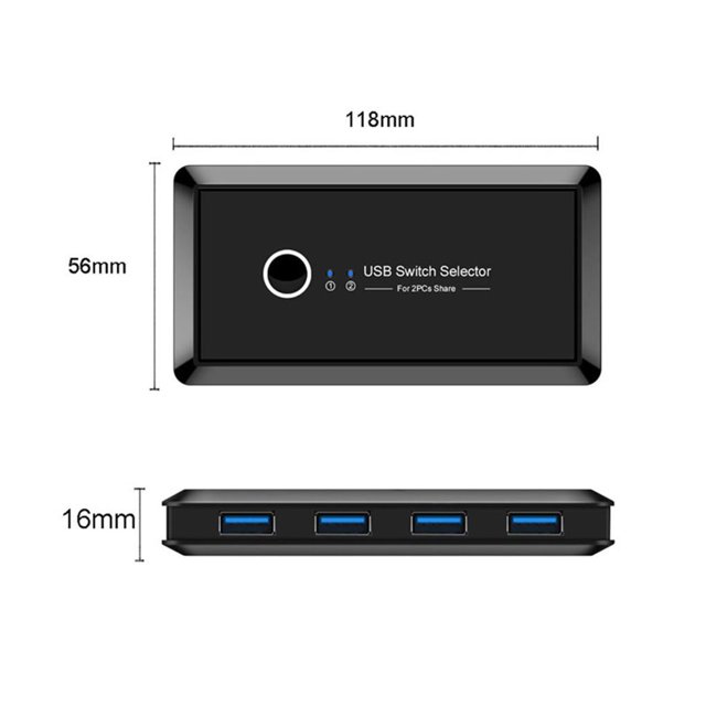Selector De Interruptor Usb 3,0, 2 Ordenadores, 4 Puertos, Dispositivos Usb Para Compartir, Concentrador De Interruptor Kvm Para Pc, Escáner, Teclado, Ratón, Impresora Minnieouse EL012763-00