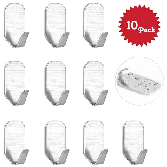 BSJJY Metal Small Adhesive Hooks, Stainless Steel, Hooks for Hanging Towels, Adhesive Wall Hooks, Stick on Hooks, Self Adhesive Hooks, Hanging Hook, Kitchen Hooks, Adhesive Hook, Sticky Hook, 10pc