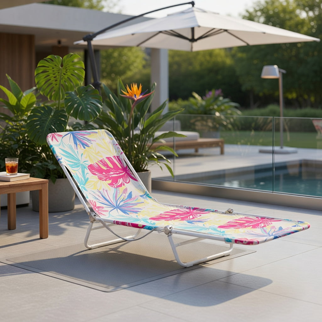 Hommoo 2-Pack Lay-Flat Beach Recliner Chairs, 5-Position Adjustable Backrest, Foldable Metal Frame, Carry Strap, Perfect for Beach, Pool & Camping, Pink
