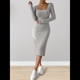 thumbnail image 5 of Vestido de Otoño para Mujer, Larga, Cuello Cuadrado, Tejido, Midi, para Playa, Resort, con Abertura, Maxivestido Ajustado. Gris L, 5 of 8