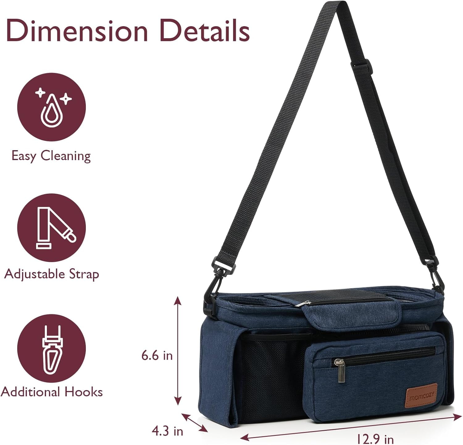 Momcozy Universal Stroller Organizer with Insulated Cup Holder for Newborn & Toddler, Blue