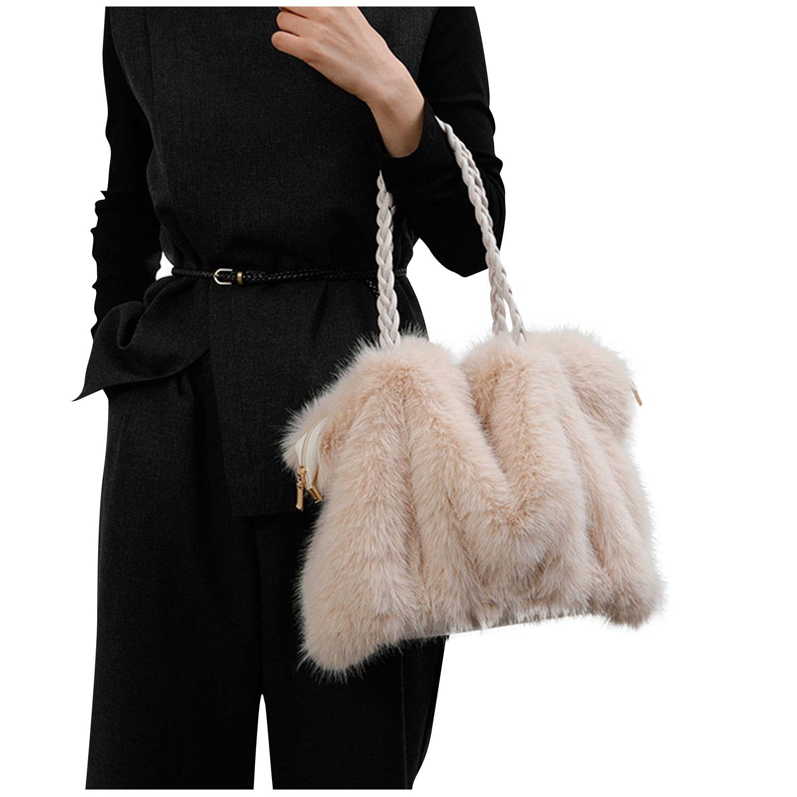 CHUMUD Furry Purse Winter Fluffy Bags for Women Fuzzy Tote Bag Handbags Faux Fur Bag Fluffy Shoulder Crossbody Bag