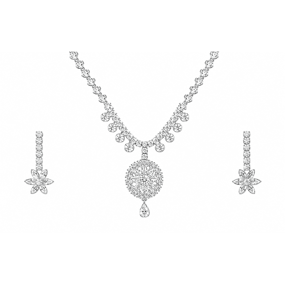 REGVO - Pendant Earring Set 02 – Elegant Matching Necklace and Earrings Set for Women, Silver Plated Fashion Jewelry for Formal Occasions