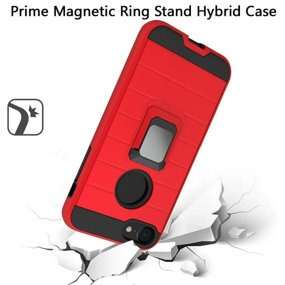 For Apple iPhone SE 2022 /SE 2020/8/7 Magnetic Ring Holder Rubber Hybrid Kickstand Texture Rugged Armor Heavy Duty Cover ,Xpm Phone Case [Red]