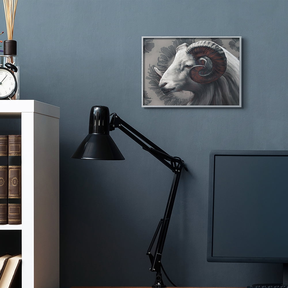 Stupell Industries Big Horn Ram Portrait Abstract Grey Pattern Gray Framed by Ziwei Li