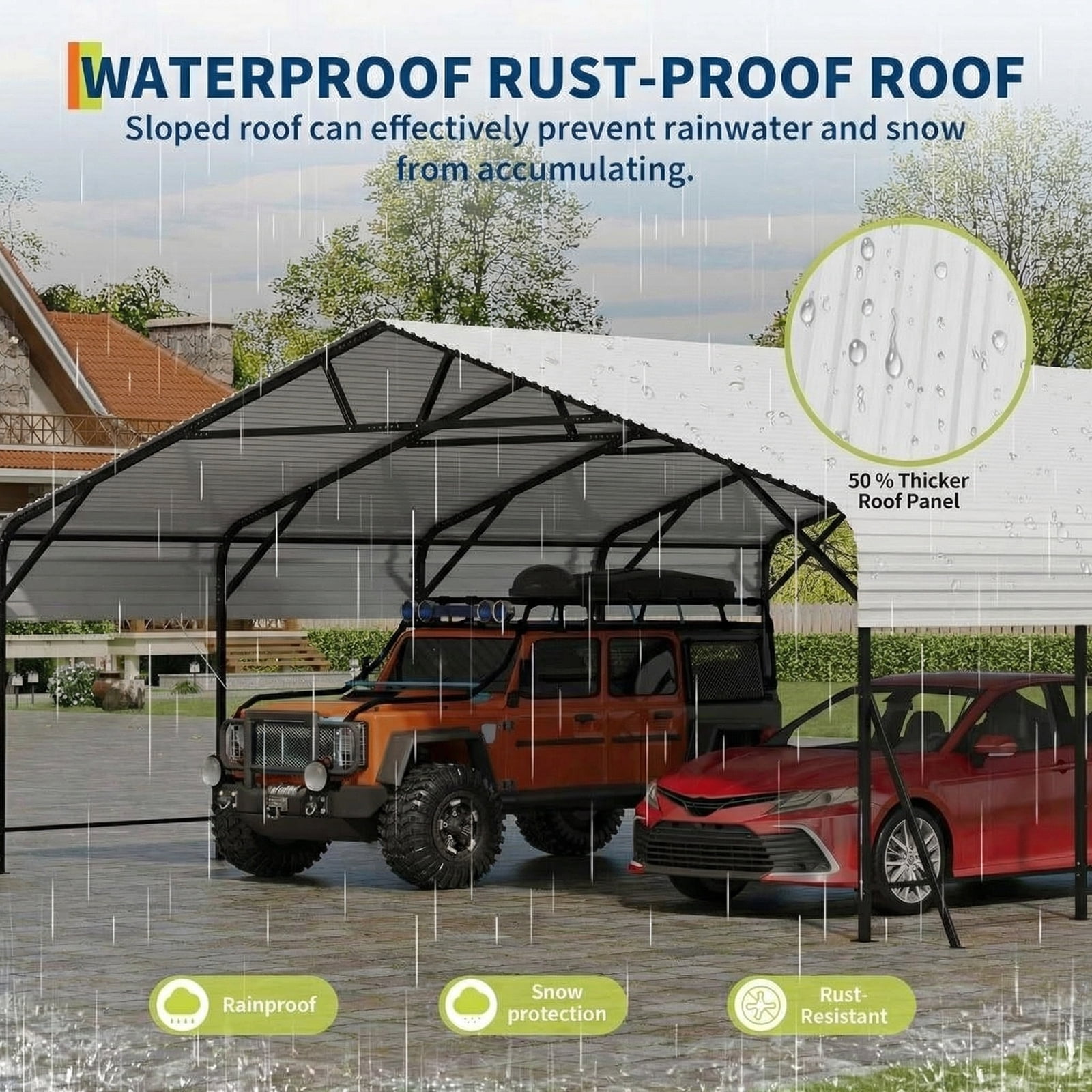 20 x 20 x 9 FT Metal Carport Garage, Heavy Duty Carbon Steel Frame with Metal Roof, Oversized White Outdoor Shelter for 2 Cars, Boats, and Tractors