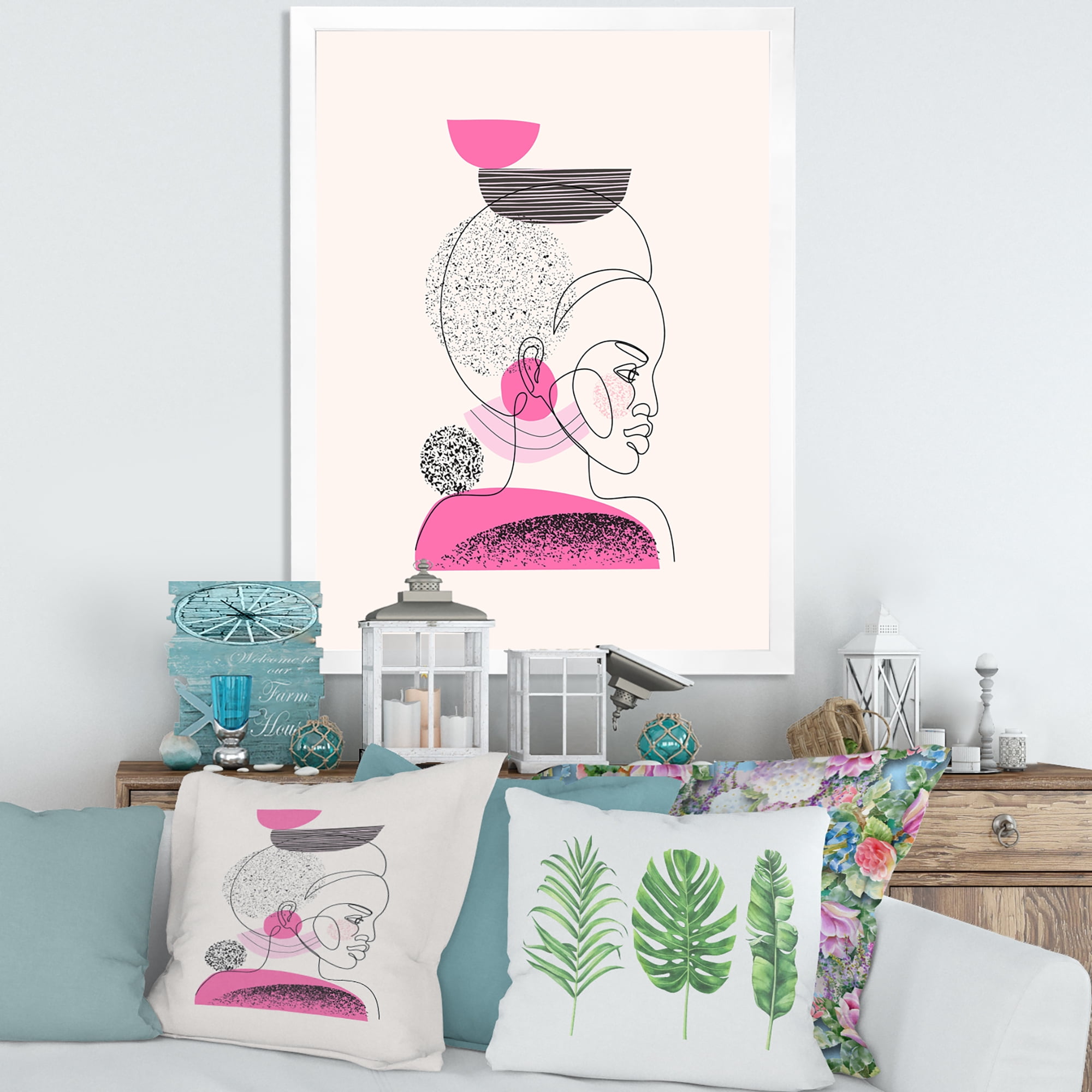 Designart 'One Line Portrait of Afro American Women V' Modern Framed Art Print
