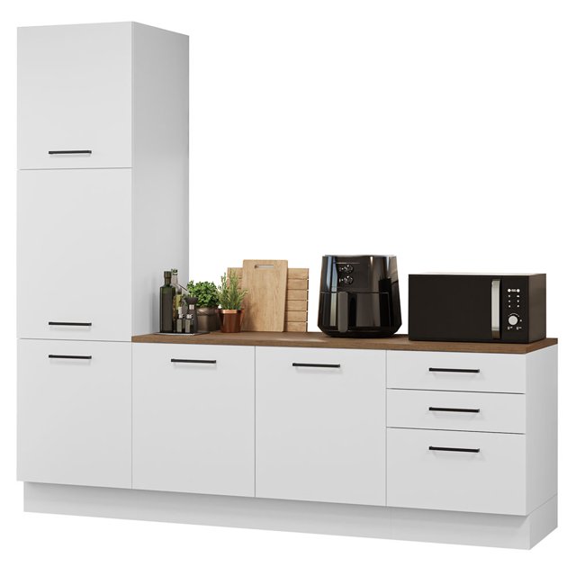 Madesa Hazel Ensemble de Cuisine 94 Po L Armoire de Garde-Manger avec Tiroirs en Bois d'Ingénierie à Compartiments Multiples Unité d'Organisation - Blanc
