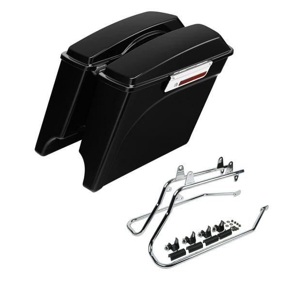 SLMOTO Motorycle Saddlebags, Brackets Vivid Black 5" Stretched Hard Saddlebags Saddle Bag+Conversion Brackets Fit For Harley Heritage Softail Fatboy Deluxe Springer FLSTS EFI 1984-2017