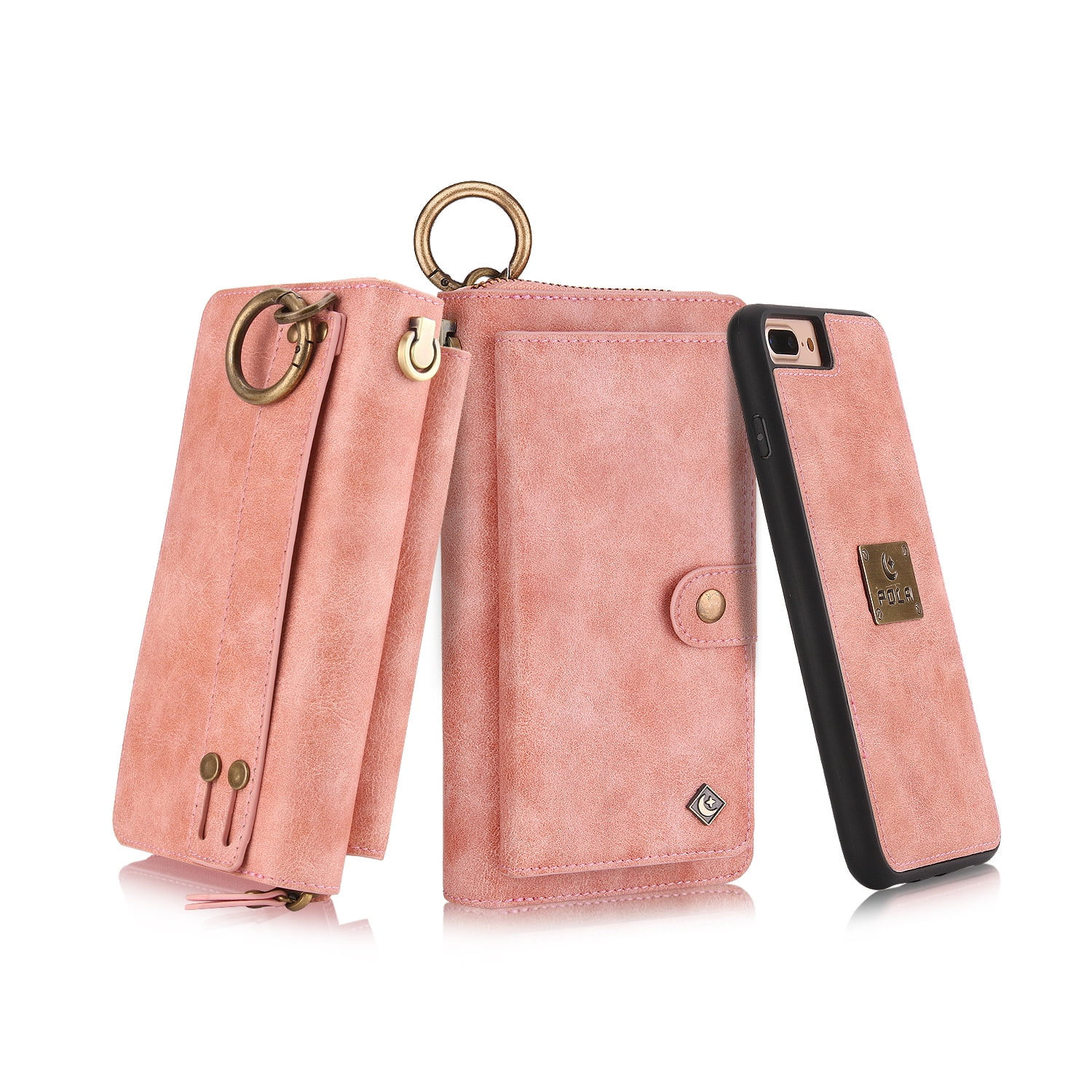 iPhone 8 Plus, iPhone 7 Plus Case, Alleytech Girls Women Magnets Detachable Zipper Wallet Case Cover PU Leather Carrying Case for Apple 7 2016 / iPhone 8 Plus 2017, Pink - Walmart.com