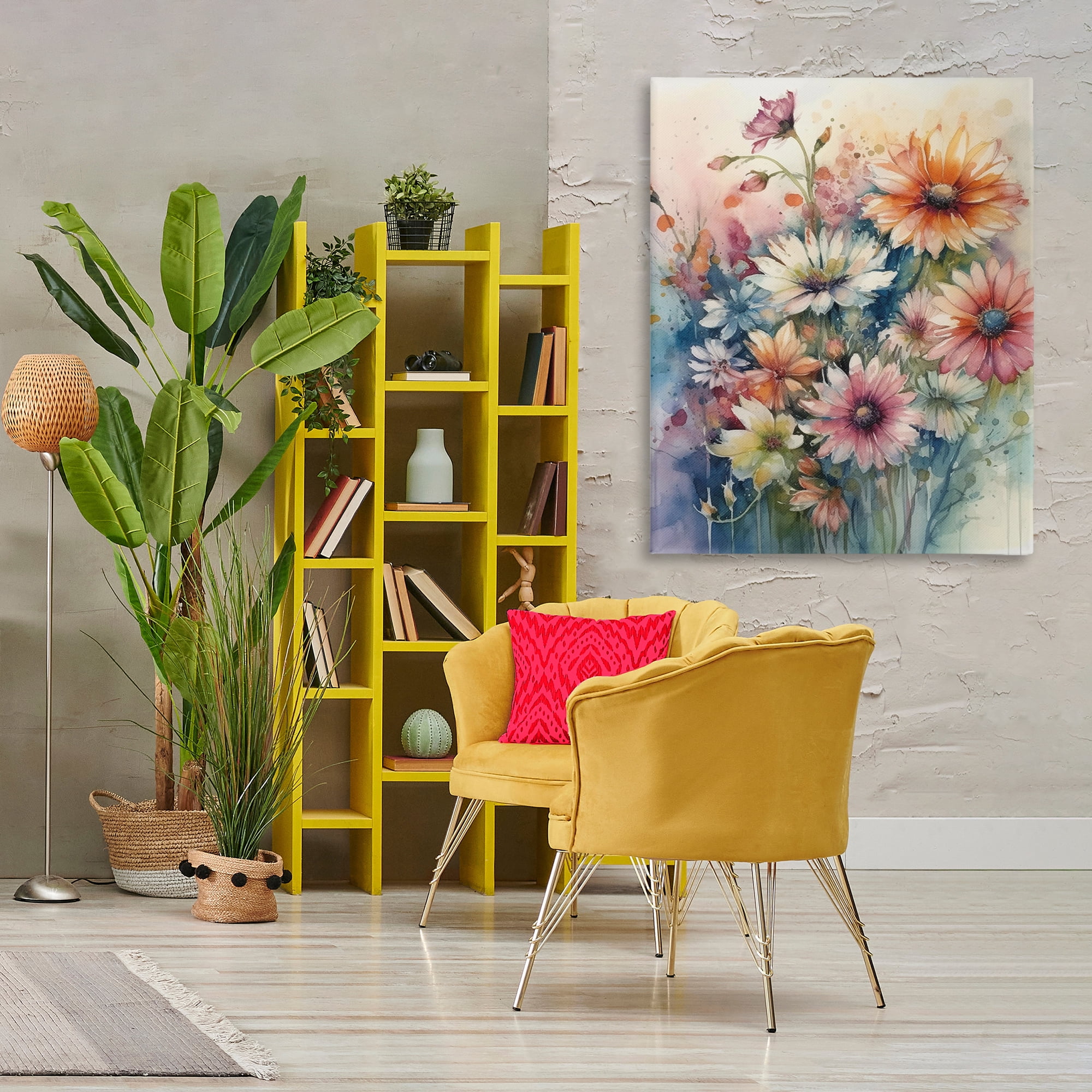 Stupell Industries Wild Bright Daisies Plants & Flowers Painting Wrapped Canvas Art Print Wall Art, 36 x 48