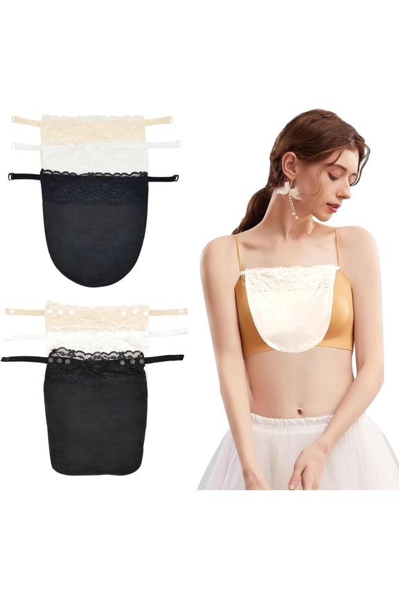 6 Pcs Lady Lace Clip-on Mock Camisole Bra Insert Overlay Modesty Panel Vest Camisoles Tanks, 2 Styles Women's Lace Mock Snap Anti Peep Invisible Cleavage Insert for Low Cut Dress, 3 Colors, One-Size