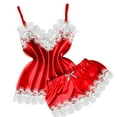 thumbnail image 3 of Ujnder Women's Silk Pajamas Set Satin Camisole Sleepwear V Neck Top and Shorts RD2 S, 3 of 9