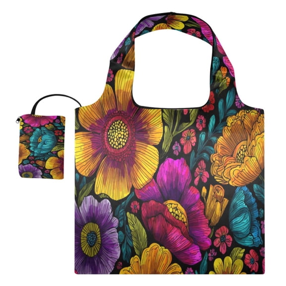 Large Capacity Print Tote Bag,Lightweight Portable Foldable Shopping Bag Floral