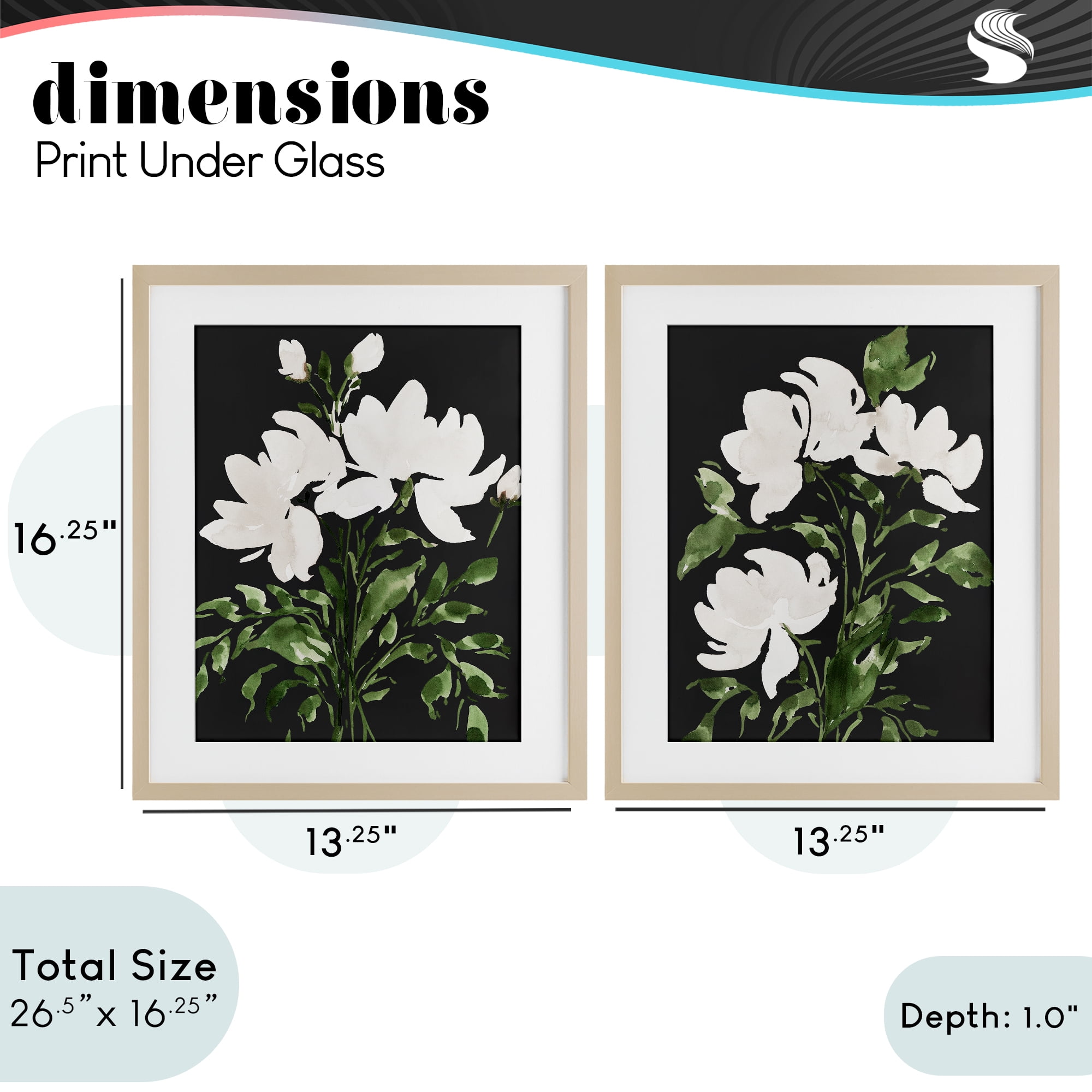 Stupell Industries White On Black Blooms 2 Piece Birch Framed Print Under Glass Set, design by Lucille Price