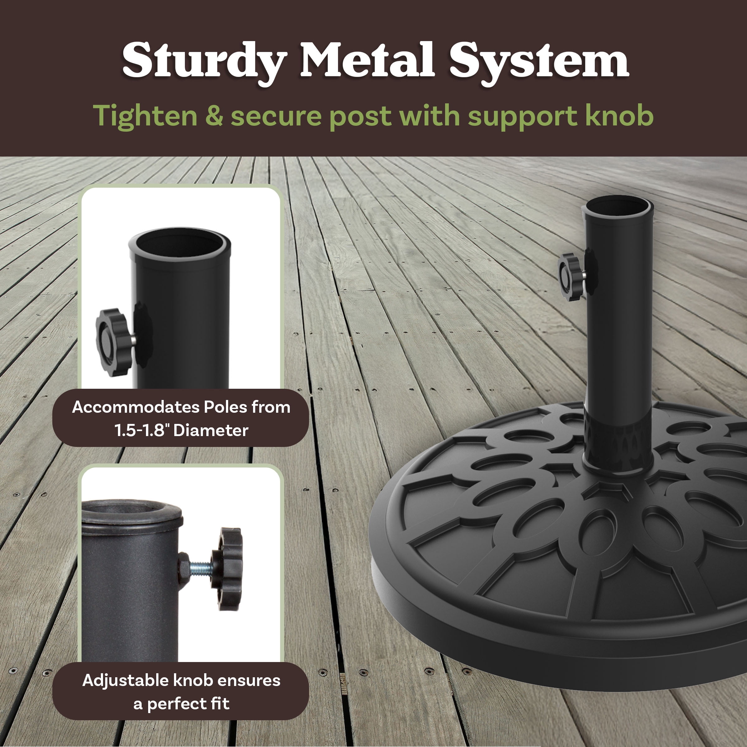 Pure Garden 19lbs Weighted Umbrella Base for Freestanding Umbrellas, Black