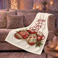 thumbnail image 6 of Wrapped up in love mittens cocoa holly snowflakes pine sprigs hearts cream Flannel Blanket for sofa bedroom Christmas cocoa night cozy lounge Home Decor romantic winter Gift for her, 6 of 9